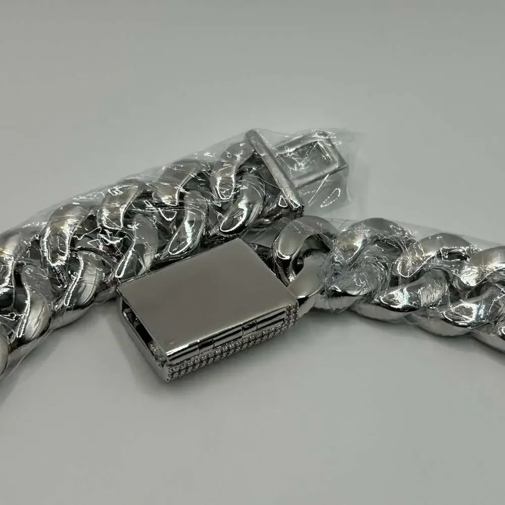 Moissanite Cuban Chain Passes Test VVS1 4 Row Iced Silver Necklace 20mm 22” New
